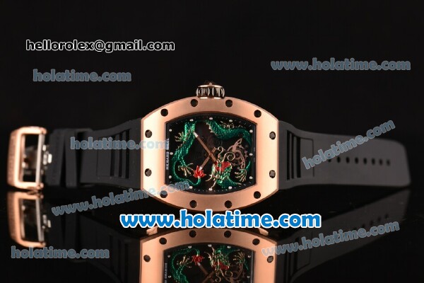 Richard Mille Tourbillon RM 057 Dragon Swiss ETA 2824 Automatic Rose Gold Case with Black Rubber Strap and Green Dragon Dial - Click Image to Close